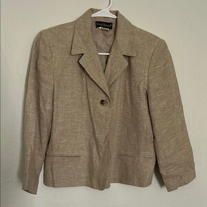 Harve Benard Tan Blazer Classic Notched Lapel 100% linen